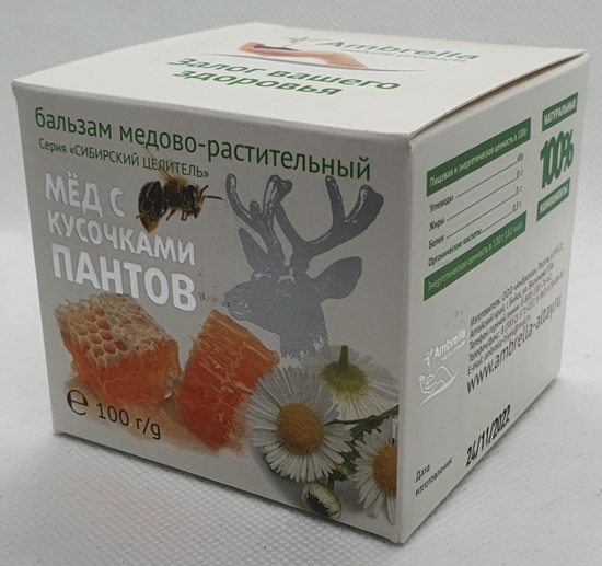 Мед с кусочками пантов 100 гр.